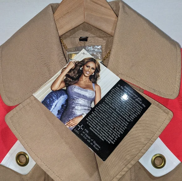 NWT IMAN Vintage Colorblock Tan And Coral Trenchcoat Size XS - Picture 7 of 11